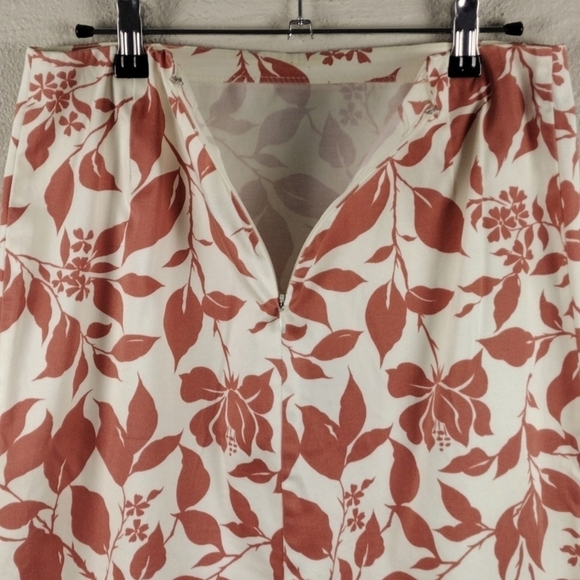 Brooks Brothers 346 Orange White Leaf Pattern Above The Knee Zipper Back Skirt - Picture 10 of 11